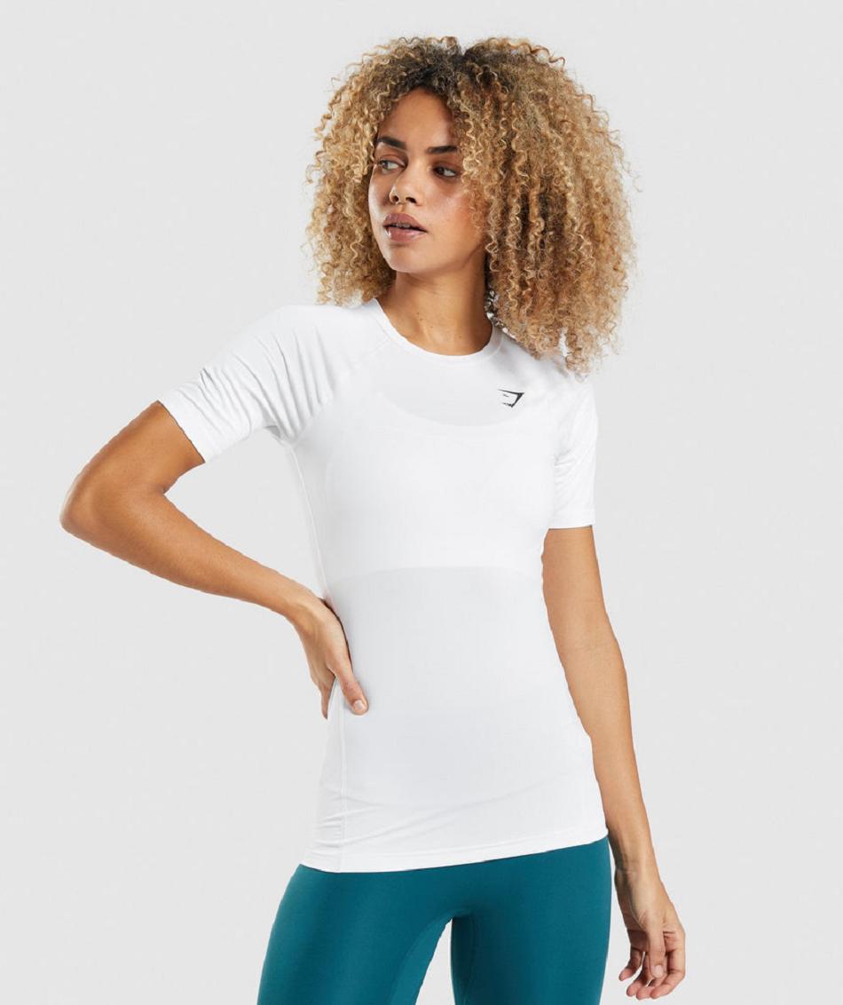 T Shirts Gymshark Entrenamiento Baselayer Mujer Blancas | CO 2278ILH